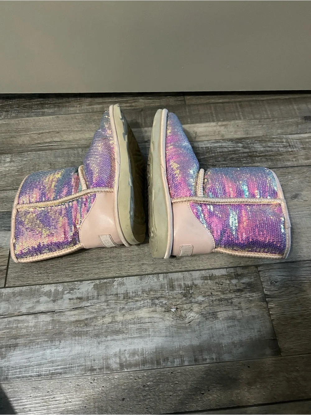 UGG Classic Short Cosmos Sequin Boots in the color quartz pink purple